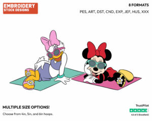Minnie, Daisy Beach - Disney Characters - Summertime - Holiday Inspired Embroidery Design in 3 sizes & 8 formats