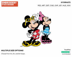 Mickey, Minnie Mouse - Disney Characters - Summertime - Holiday Inspired Embroidery Design in 3 sizes & 8 formats