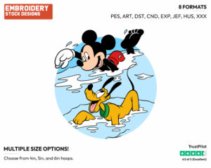 Mickey Mouse And Pluto Swimming - Disney Characters - Summertime - Holiday Inspired Embroidery Design in 3 sizes & 8 formats