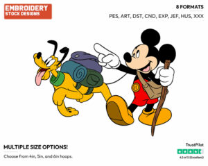 Mickey, Pluto Camping - Disney Characters - Summertime - Holiday Inspired Embroidery Design in 3 sizes & 8 formats