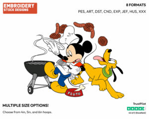 Mickey, Pluto Barbecue - Disney Characters - Summertime - Holiday Inspired Embroidery Design in 3 sizes & 8 formats