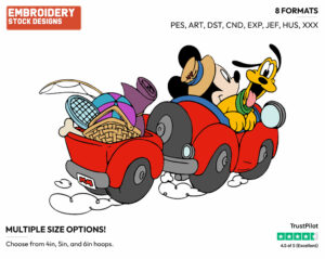 Mickey Mouse, Pluto Going Fishing - Disney Characters - Summertime - Holiday Inspired Embroidery Design in 3 sizes & 8 formats