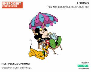Mickey, Pluto Relaxing - Disney Characters - Summertime - Holiday Inspired Embroidery Design in 3 sizes & 8 formats