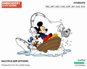 Mickey, Donald Fishing - Disney Characters - Summertime - Holiday Inspired Embroidery Design in 3 sizes & 8 formats