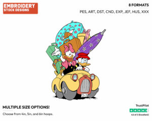 Donald, Daisy Going On A Road Trip - Disney Characters - Summertime - Holiday Inspired Embroidery Design in 3 sizes & 8 formats