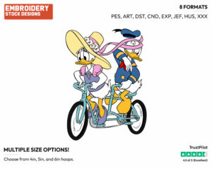 Donald, Daisy Duck Riding Bicycle - Disney Characters - Summertime - Holiday Inspired Embroidery Design in 3 sizes & 8 formats