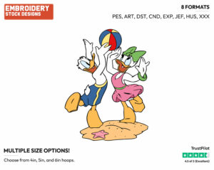 Donald, Daisy Playing Beach Volleyball - Disney Characters - Summertime - Holiday Inspired Embroidery Design in 3 sizes & 8 formats