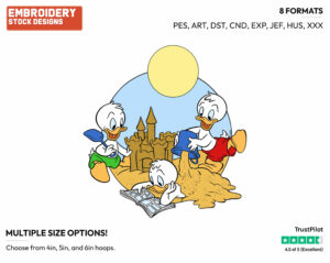 Huey, Dewey, Louie Building Sandcastle - Disney Characters - Summertime - Holiday Inspired Embroidery Design in 3 sizes & 8 formats