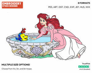 Ariel, Flounder, Sebastian Pool - Disney Characters - Summertime - Holiday Inspired Embroidery Design in 3 sizes & 8 formats