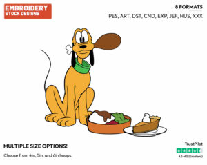 Pluto Holding A Turkey Leg On Thanksgiving - Disney Characters - Thanksgiving - Holiday Inspired Embroidery Design in 3 sizes & 8 formats