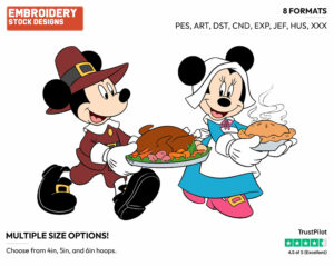 Mickey, Minnie Mouse Thanksgiving Day - Disney Characters - Thanksgiving - Holiday Inspired Embroidery Design in 3 sizes & 8 formats