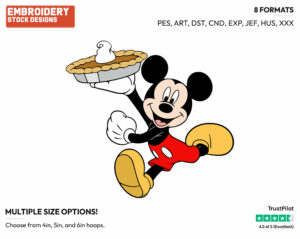 Mickey Mouse Holding A Thanksgiving Pie - Disney Characters - Thanksgiving - Holiday Inspired Embroidery Design in 3 sizes & 8 formats