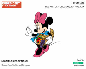 Minnie Mouse Holding A Cornucopia - Disney Characters - Thanksgiving - Holiday Inspired Embroidery Design in 3 sizes & 8 formats
