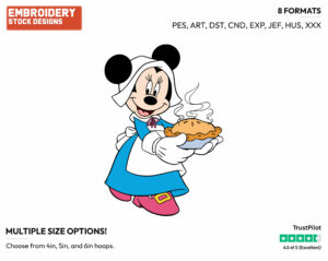 Minnie Mouse Holding A Thanksgiving Pie - Disney Characters - Thanksgiving - Holiday Inspired Embroidery Design in 3 sizes & 8 formats