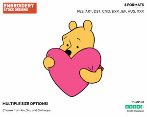 Winnie The Pooh Heart - Disney Characters - Valentine's Day - Holiday Inspired Embroidery Design in 3 sizes & 8 formats