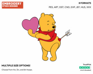 Winnie The Pooh Struck By Cupid's Arrow - Disney Characters - Valentine's Day - Holiday Inspired Embroidery Design in 3 sizes & 8 formats