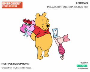 Winnie The Pooh, Piglet Exchanging Valentines - Disney Characters - Valentine's Day - Holiday Inspired Embroidery Design in 3 sizes & 8 formats