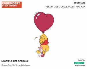 Winnie The Pooh, Piglet Heart Balloon - Disney Characters - Valentine's Day - Holiday Inspired Embroidery Design in 3 sizes & 8 formats