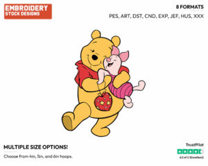 Winnie The Pooh, Piglet Hugging - Disney Characters - Valentine's Day - Holiday Inspired Embroidery Design in 3 sizes & 8 formats