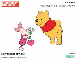 Winnie The Pooh, Piglet - Disney Characters - Valentine's Day - Holiday Inspired Embroidery Design in 3 sizes & 8 formats