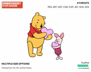 Winnie The Pooh, Piglet Valentine Cards - Disney Characters - Valentine's Day - Holiday Inspired Embroidery Design in 3 sizes & 8 formats