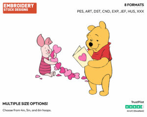 Winnie The Pooh, Piglet - Disney Characters - Valentine's Day - Holiday Inspired Embroidery Design in 3 sizes & 8 formats