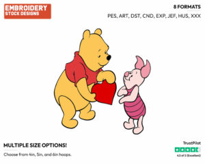 Winnie The Pooh, Piglet - Disney Characters - Valentine's Day - Holiday Inspired Embroidery Design in 3 sizes & 8 formats