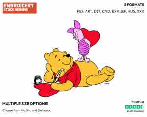 Winnie The Pooh, Piglet - Disney Characters - Valentine's Day - Holiday Inspired Embroidery Design in 3 sizes & 8 formats