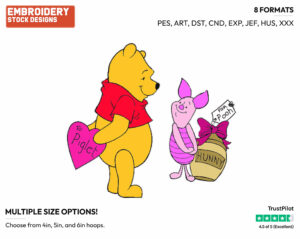 Winnie The Pooh, Piglet - Disney Characters - Valentine's Day - Holiday Inspired Embroidery Design in 3 sizes & 8 formats