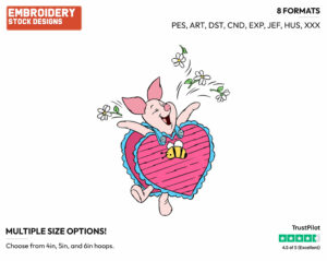 Piglet Dressed As A Heart - Disney Characters - Valentine's Day - Holiday Inspired Embroidery Design in 3 sizes & 8 formats