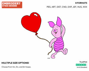 Piglet Heart Balloon - Disney Characters - Valentine's Day - Holiday Inspired Embroidery Design in 3 sizes & 8 formats