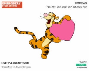 Tigger Holding Giant Heart - Disney Characters - Valentine's Day - Holiday Inspired Embroidery Design in 3 sizes & 8 formats
