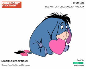 Eeyore Holding A Heart - Disney Characters - Valentine's Day - Holiday Inspired Embroidery Design in 3 sizes & 8 formats