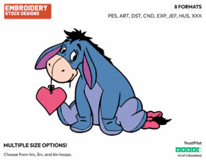 Eeyore Holding A Heart - Disney Characters - Valentine's Day - Holiday Inspired Embroidery Design in 3 sizes & 8 formats