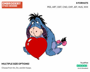 Eeyore Heart - Disney Characters - Valentine's Day - Holiday Inspired Embroidery Design in 3 sizes & 8 formats