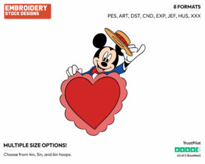 Mickey Mouse's Giant Valentine Heart - Disney Characters - Valentine's Day - Holiday Inspired Embroidery Design in 3 sizes & 8 formats