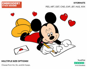Mickey Drawing A Heart - Disney Characters - Valentine's Day - Holiday Inspired Embroidery Design in 3 sizes & 8 formats