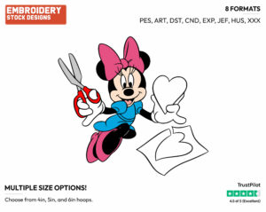 Minnie Mouse Cutting Out A Paper Heart - Disney Characters - Valentine's Day - Holiday Inspired Embroidery Design in 3 sizes & 8 formats