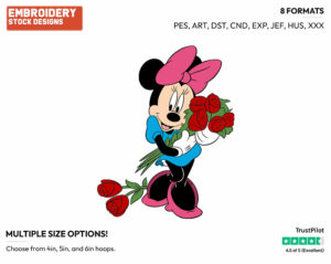 Minnie Mouse Bouquet Of Roses - Disney Characters - Valentine's Day - Holiday Inspired Embroidery Design in 3 sizes & 8 formats