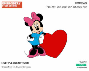 Minnie Leaning Against Giant Heart - Disney Characters - Valentine's Day - Holiday Inspired Embroidery Design in 3 sizes & 8 formats
