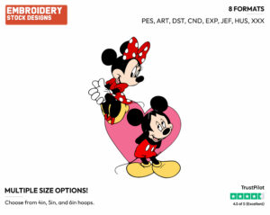Mickey And Minnie Mouse - Disney Characters - Valentine's Day - Holiday Inspired Embroidery Design in 3 sizes & 8 formats