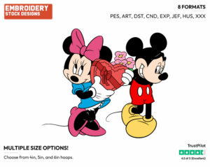 Mickey And Minnie Mouse Exchanging Valentine's Gifts - Disney Characters - Valentine's Day - Holiday Inspired Embroidery Design in 3 sizes & 8 formats