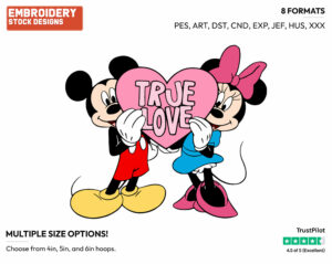 Mickey And Minnie Mouse Holding A Heart - Disney Characters - Valentine's Day - Holiday Inspired Embroidery Design in 3 sizes & 8 formats