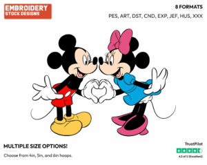 Mickey, Minnie Forming A Heart With Their Hands - Disney Characters - Valentine's Day - Holiday Inspired Embroidery Design in 3 sizes & 8 formats
