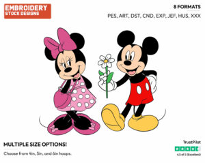 Mickey Giving Minnie A Flower - Disney Characters - Valentine's Day - Holiday Inspired Embroidery Design in 3 sizes & 8 formats