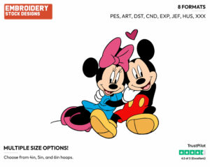 Mickey, Minnie - Disney Characters - Valentine's Day - Holiday Inspired Embroidery Design in 3 sizes & 8 formats
