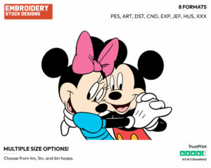 Mickey, Minnie Mouse - Disney Characters - Valentine's Day - Holiday Inspired Embroidery Design in 3 sizes & 8 formats