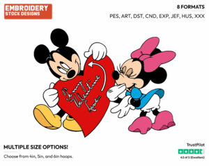 Mickey, Minnie Mouse - Disney Characters - Valentine's Day - Holiday Inspired Embroidery Design in 3 sizes & 8 formats