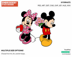 Mickey, Minnie - Disney Characters - Valentine's Day - Holiday Inspired Embroidery Design in 3 sizes & 8 formats