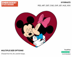 Minnie Kissing Mickey - Disney Characters - Valentine's Day - Holiday Inspired Embroidery Design in 3 sizes & 8 formats